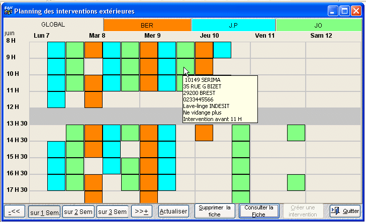 Planning d'interventions